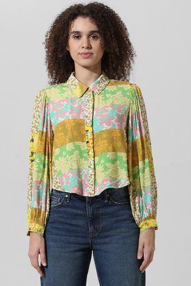 floral collared viscose women's casual wear shirt - blue