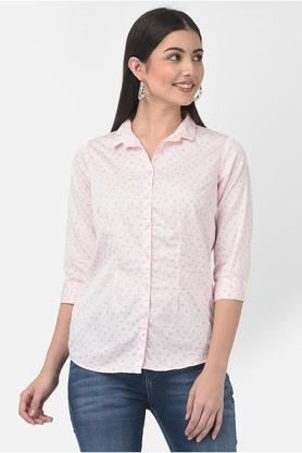 floral cotton collar neck women's casual shirt - pink