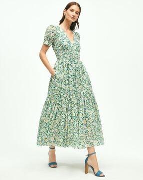 floral cotton midi tiered dress