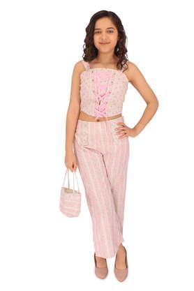 floral cotton regular fit girls clothing set - pink