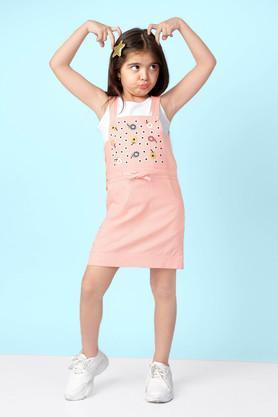 floral cotton regular fit girls dress - pink