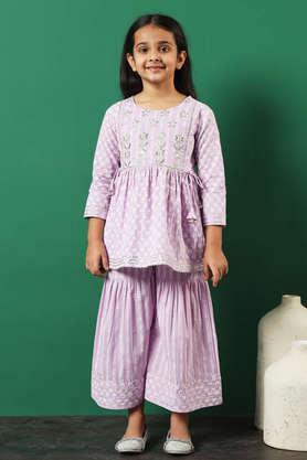 floral cotton regular fit girls kurti sharara set - mauve