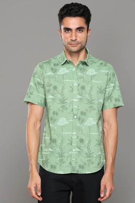 floral cotton regular fit men's casual shirt - green