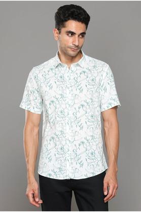 floral cotton regular fit men's casual shirt - white