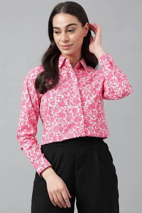 floral cotton regular fit women's shirt - pink