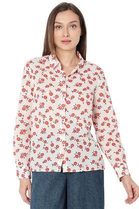 floral cotton regular fit women's shirt - pink