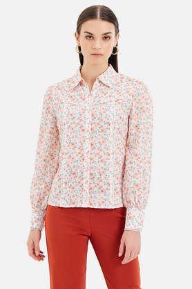 floral cotton regular fit women's shirt - red