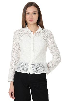 floral cotton regular fit women's shirt - white