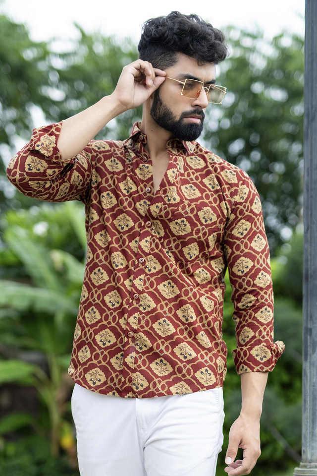 floral cotton relaxed fit mens casual shirt