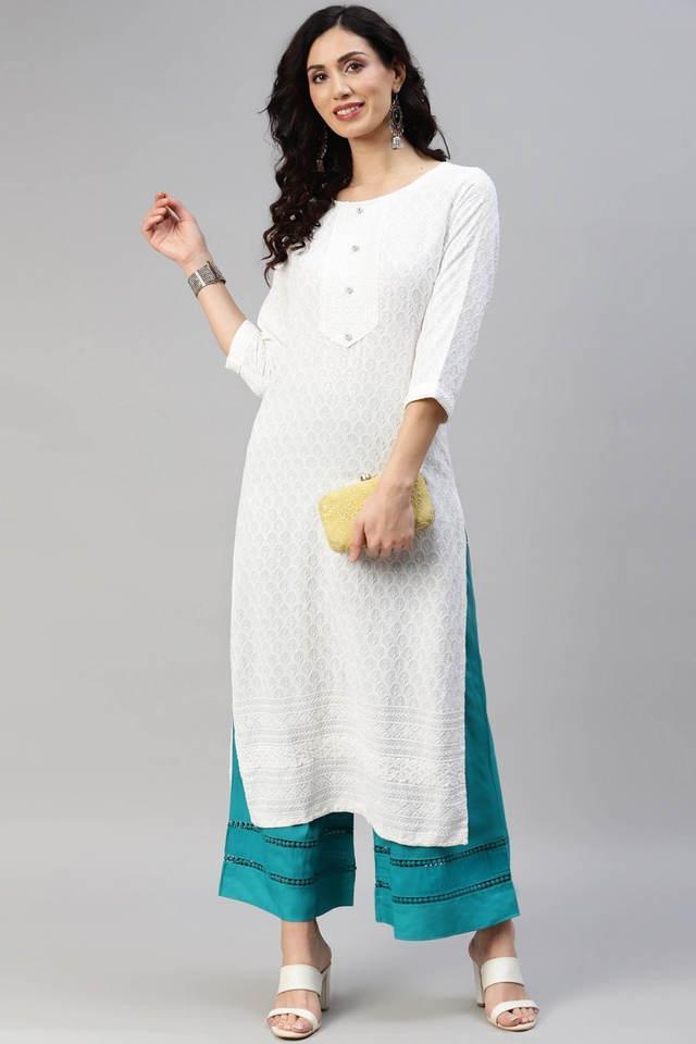 floral cotton round neck womens kurta