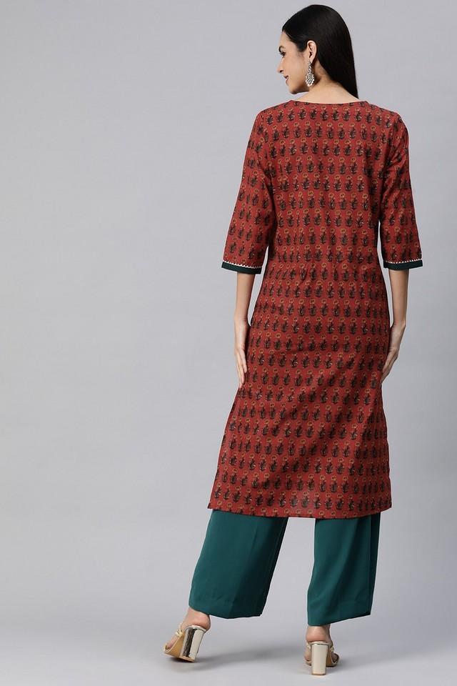 floral cotton round neck womens kurti