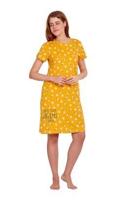 floral cotton round neck womens maxi dress - mustard
