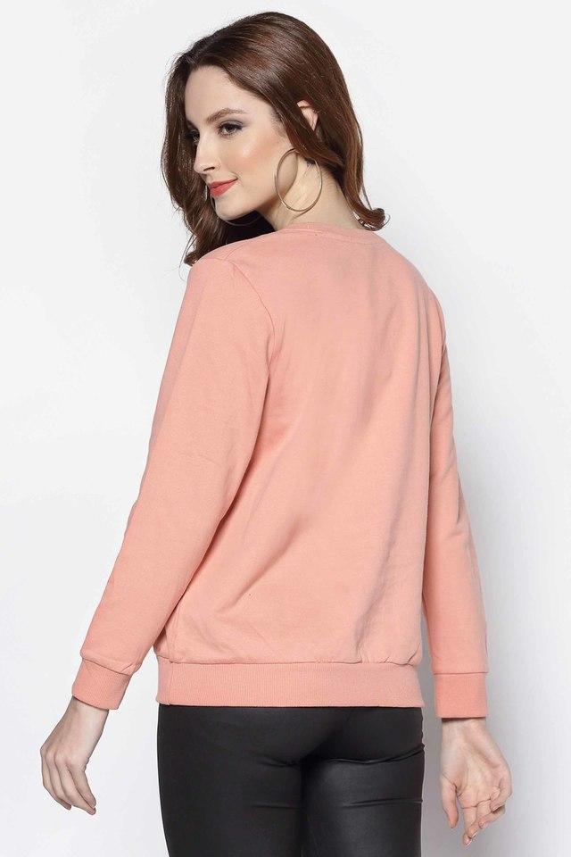 floral cotton round neck womens sweatshirt - pink