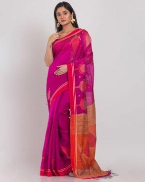 floral cotton silk sari with unstitched blouse