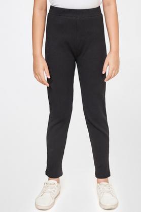 floral cotton tapered fit girls trousers - black