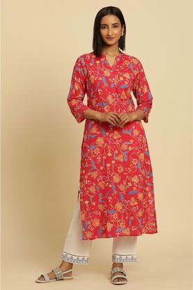 floral cotton women's casual wear kurta - red