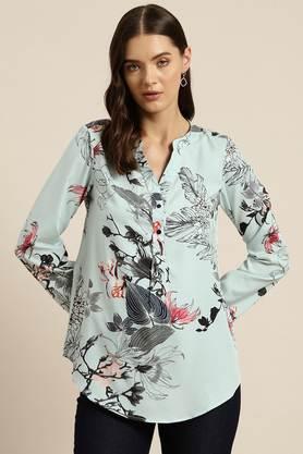 floral crepe regular fit women's shirt - blue