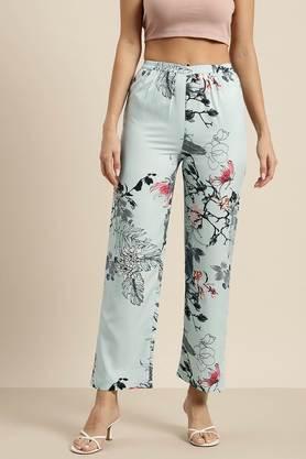 floral crepe regular fit women's trousers - blue