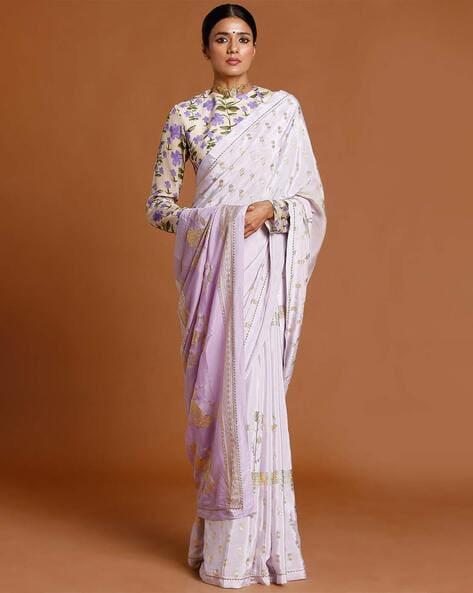 floral crepe saree with unstitched blouse piece