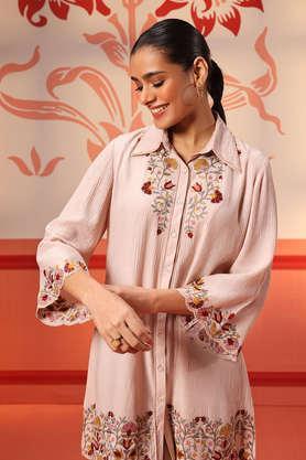 floral crepe straight fit women's shirt - pink