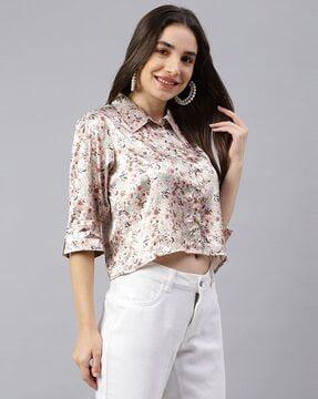 floral crop shirt style top