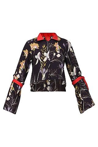 floral croped shirt with bell sleeves with bow tie