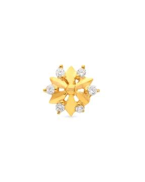 floral-design stone-studded yellow gold nosepin