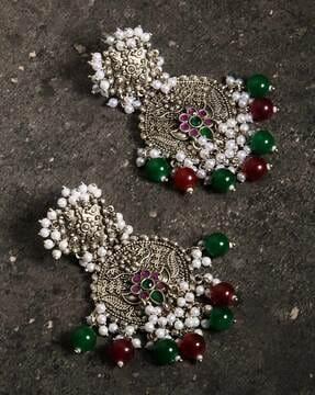 floral design dangler earrings with beads