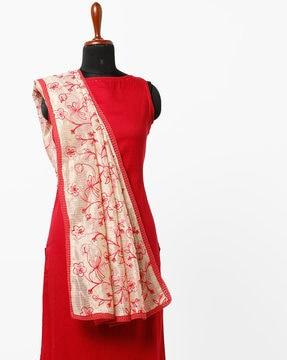floral design dupatta with embroidery
