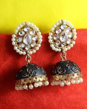 floral-design enamel jhumka earrings