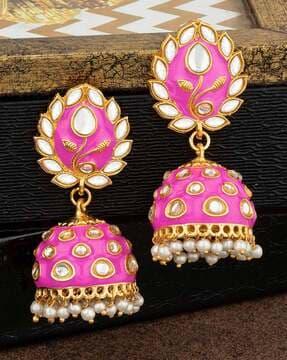 floral design gold plated jhumka earrings