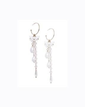 floral-design pearl dangler earrings