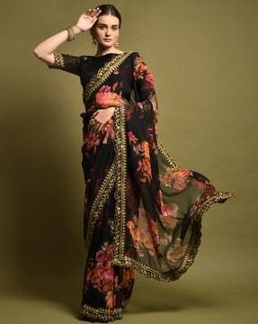 floral design sequins georgette saree