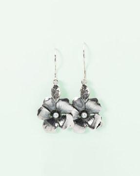 floral-design silver-plated hoop earrings