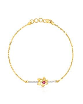 floral-design stone-studded yellow gold link bracelet