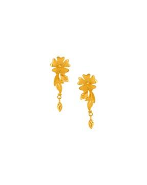 floral-design yellow gold drop earrings