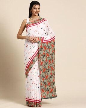 floral digital printed saree with unstitched blouse piece