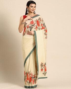 floral digital printed saree with unstitched blouse piece