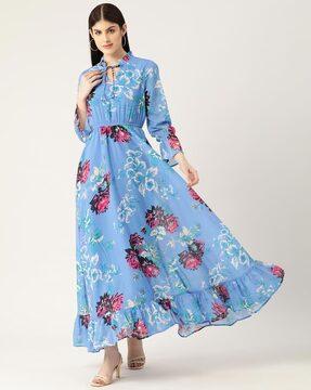 floral dress with neck tie-up