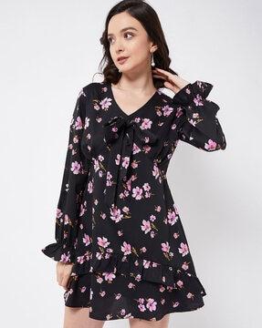 floral dress with ruffled-hemline