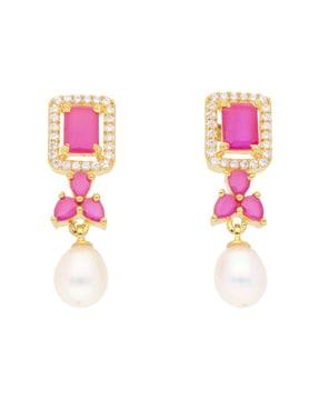 floral earrings with pearl drops