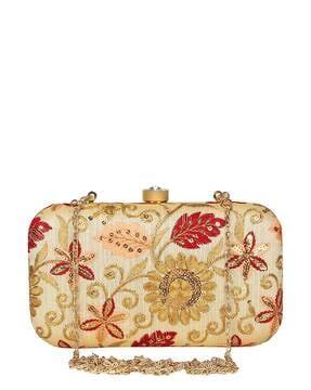 floral embellished clutch with chain strap