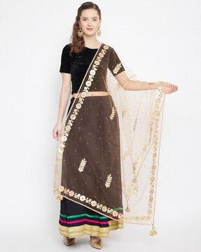 floral embellished netted dupatta