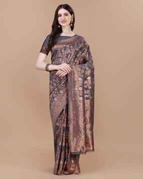 floral embellished saree with unstitched blouse piece