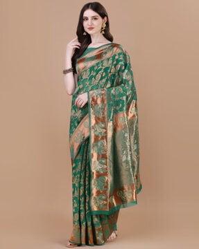 floral embellished saree with unstitched blouse piece