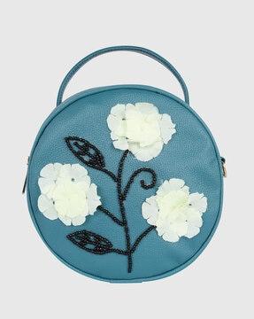 floral embellished sling bag with adjustable strap