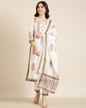 floral embellished straight kurta with pants & dupatta