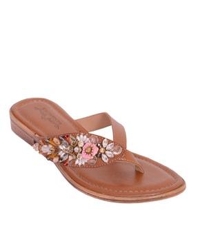 floral embellished v-strap sandals