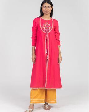 floral embroided a-line kurta & palazzo set