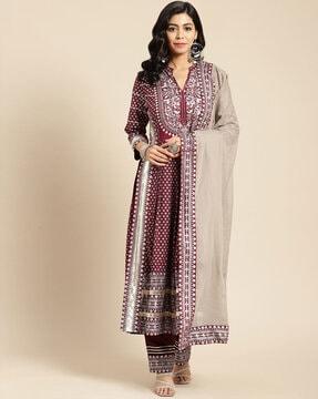 floral embroidered a-line kurta set with dupatta